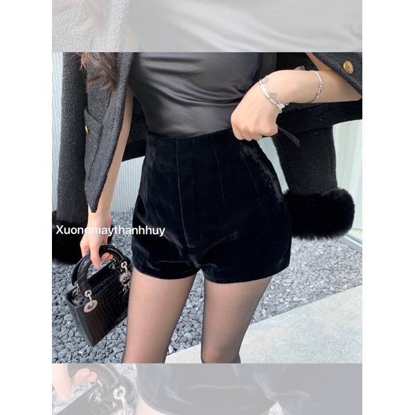 Quần short nhung, quần đùi nhung cạp cao thu đông mẫu mới-22