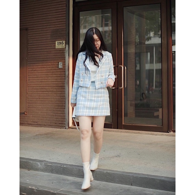 Set vest vải Tweed xanh RUCHAN