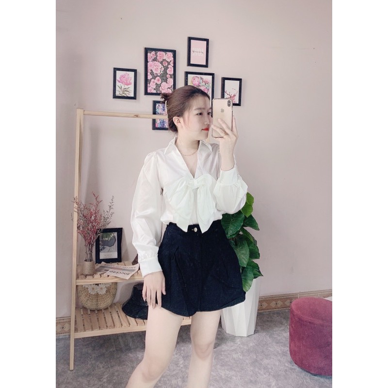 SET ÁO SƠ MI NƠ NGỰC MIX QUẦN VÁY BÒ CHUN LƯNG