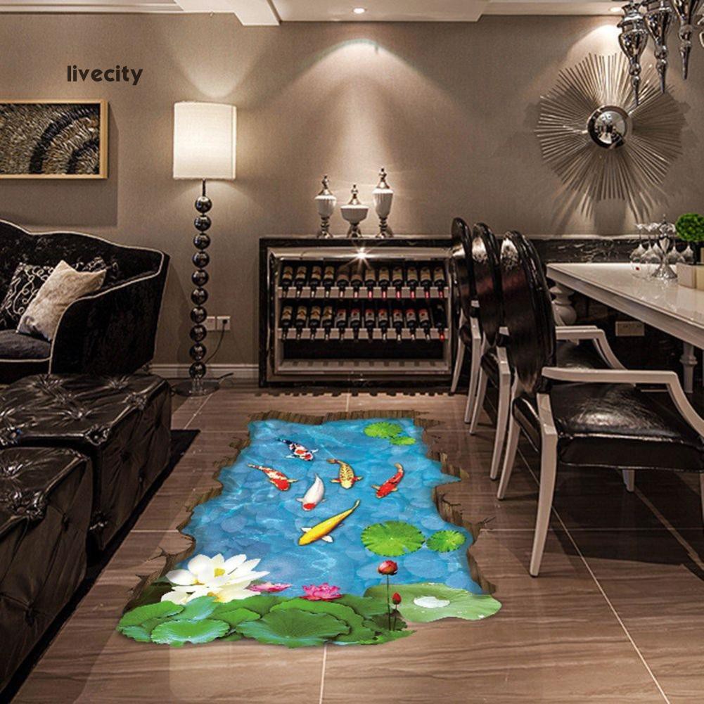 Giấy Dán Tường PVC Họa Tiết Ao Sen 3D Sáng Tạo Chống Thấm Nước Trang Trí Nội Thất