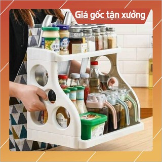 Kệ gia vị nhà bếp 2 tầng có chỗ treo dao và thớt