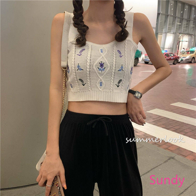 Áo Dệt Kim Không Tay Thêu Họa Tiết Xinh Xắn Dành Cho Nữ