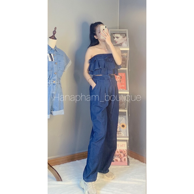 Set Bò Áo quây Quần Xuông Ống Rộng Hàng Chất Lượng Bộ Jumpsuit Nữ Đi Chơi Dạo Phố Hottrend 2022