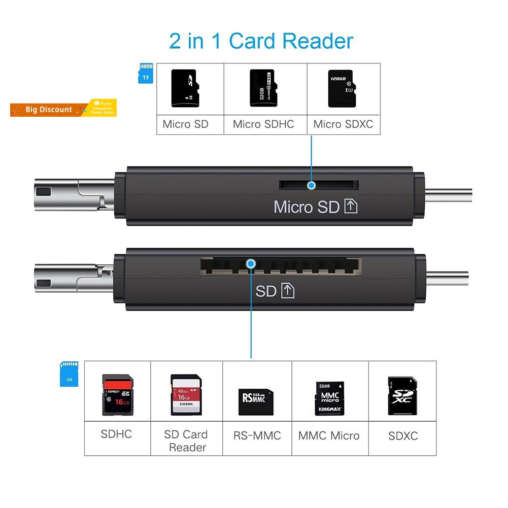 Đầu Đọc Thẻ Nhớ Đa Năng 3 Trong 1 Usb 3.0 Micro-usb Tf Sd Otg