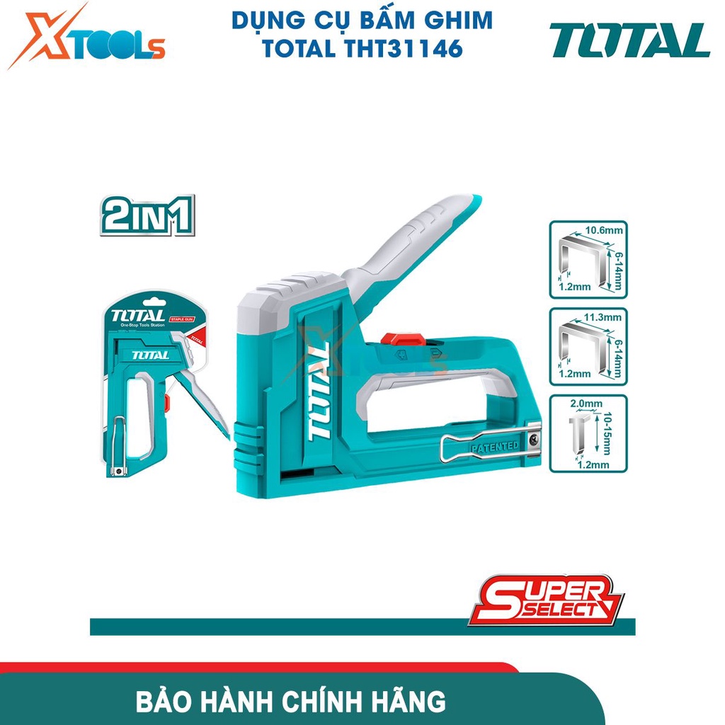 Máy bấm ghim cầm tay Total THT31146, dụng cụ bấm ghim 2 trong 1, ghim bê tông 1,2mm, có thể điều chỉnh-CHÍNH HÃNG-XTOOLS