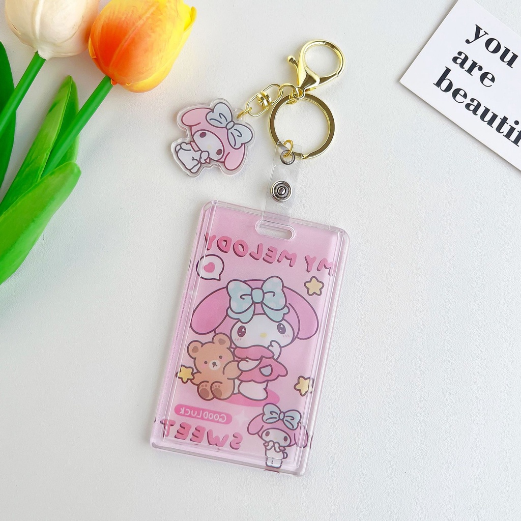 SANRIO Bao Da Điện Thoại Cứng Trong Suốt Kèm Móc Khóa Và Ngăn Đựng Thẻ ID