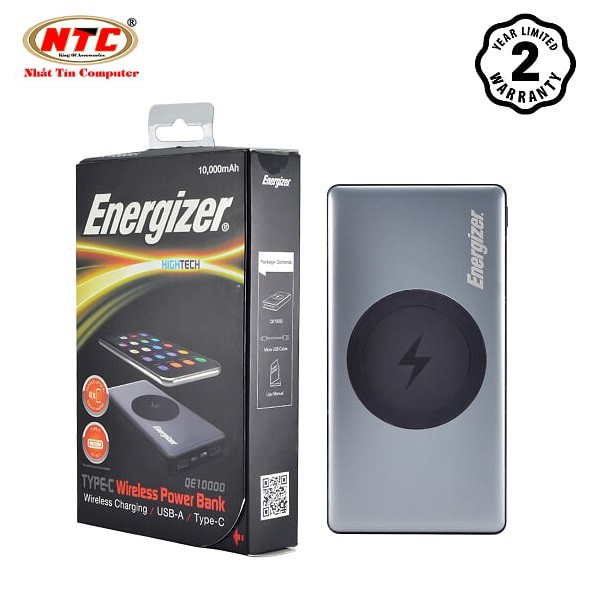 Pin sạc dự phòng Energizer 10.000mAh QE10000GY - tích hợp sạc không dây 5W (Xám)