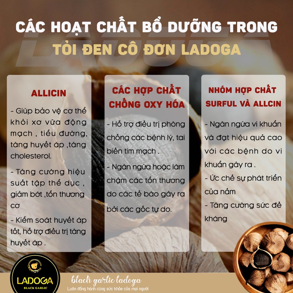 Tỏi Đen Bóc Vỏ LADOGA đóng 2 hộp 500g, bóc vỏ từ tỏi loại 1 cho người bị tiểu đường, huyết áp cao, tim mạch