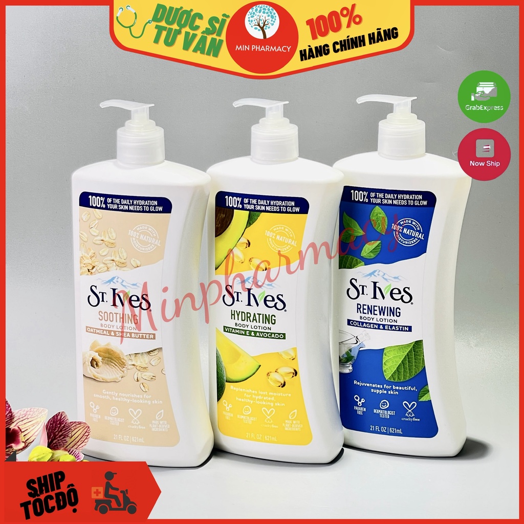 Sữa Dưỡng Thể St.Ives Dưỡng Ẩm Da &amp; Hỗ trợ trẻ hoá làn da 621ml Body Lotion - Minpharmacy