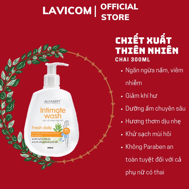 Dung dịch vệ sinh nữ ALFASEPT Intimate wash 300ml - Fresh Daily Chiết xuất trà xanh, dịu nhẹ tươi mát