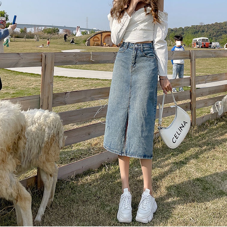 Chân Váy Jeans Dài Xẻ Tà Thời Trang Dành Cho Nữ