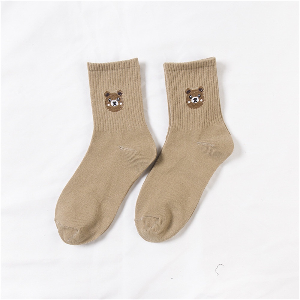 Vớ Cotton Cổ Cao Vừa In Họa Tiết Hoạt Hình Thỏ/ Gấu Màu Cà Phê Dễ Thương