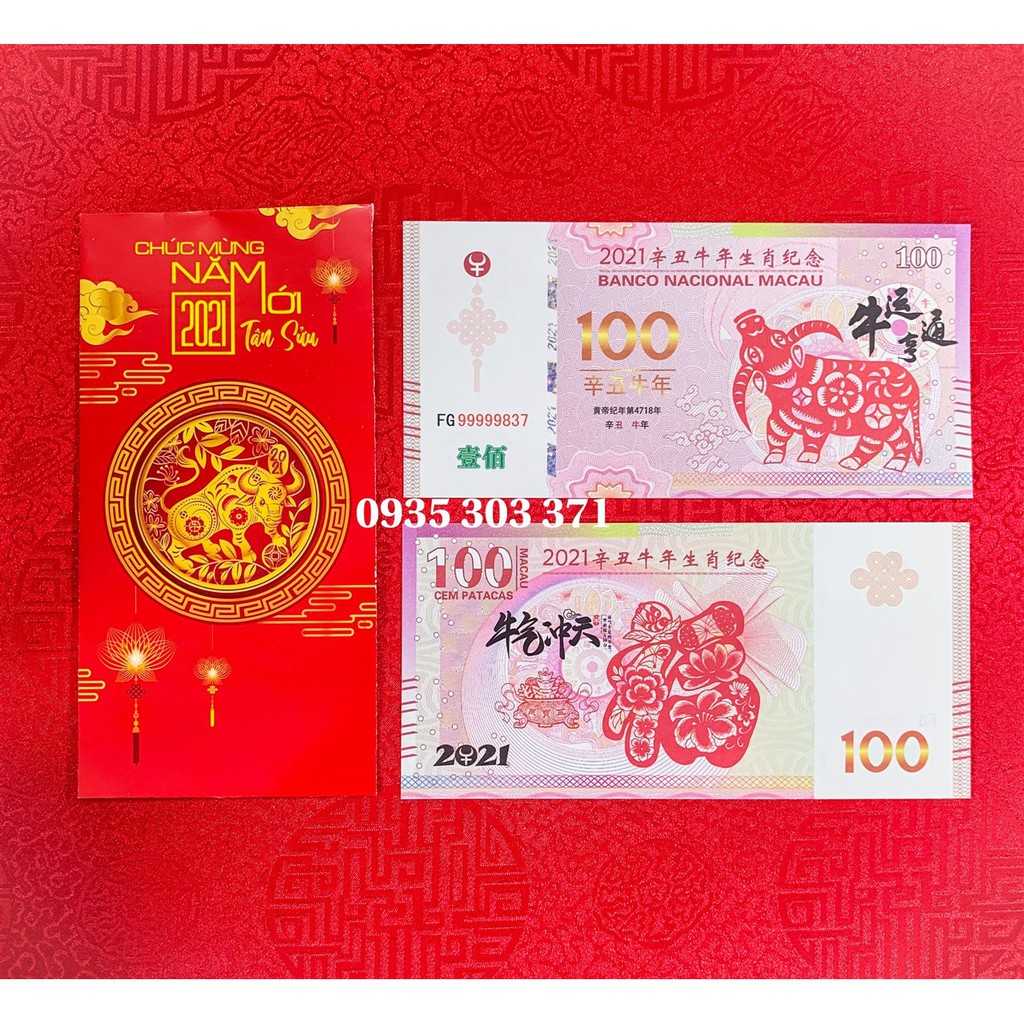 Tiền Lưu Niệm In Hình Con Trâu 100 Macao Patacas 2021 - Tặng Kèm Bao Lì Xì Tết