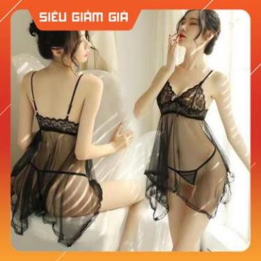 [HÀNG NEW] Váy ngủ ren gợi cảm trong suốt kèm quần chip L022