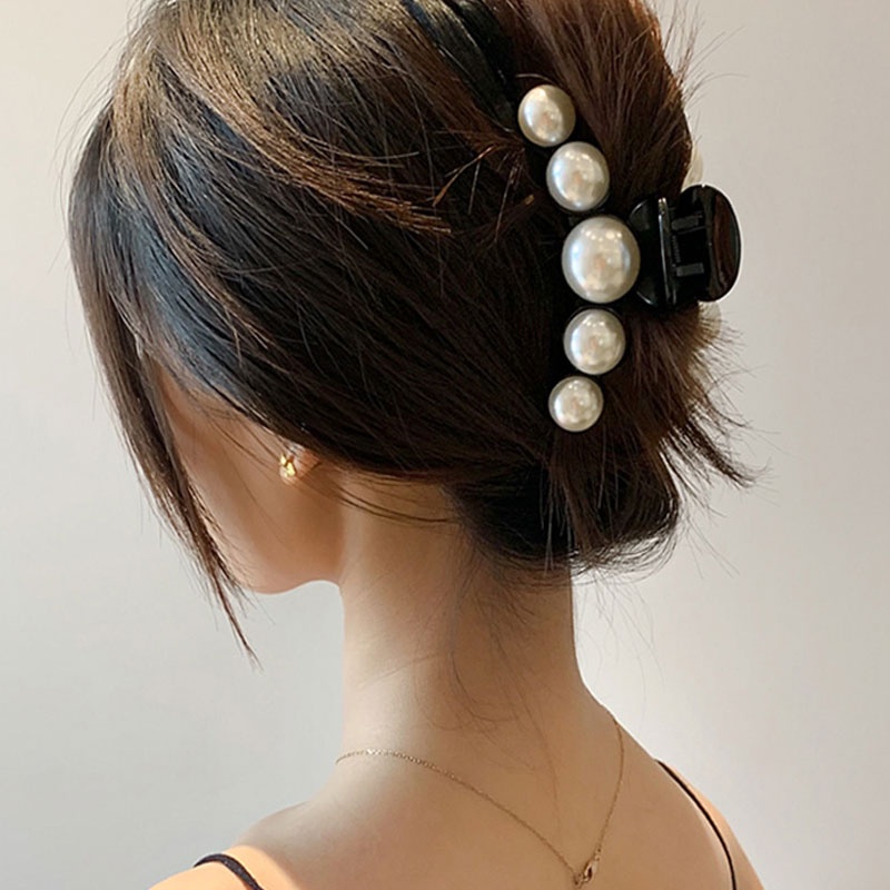 Kẹp tóc hình vuốt cá mập đính ngọc trai nhân tạo thời trang Hàn Quốc 2021