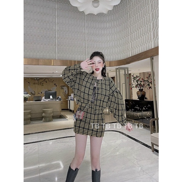 Set áo khoác cv dạ tweed