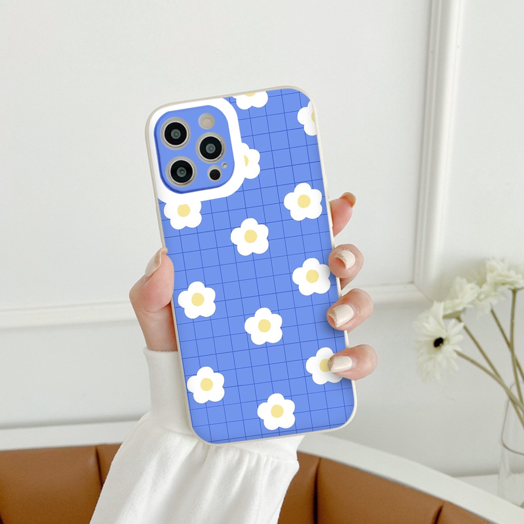 Ốp lưng Iphone 12 Pro Max mẫu Hoa Trắng nền xanh - ốp điện thoại iphone vuông cạnh BVC full dòng 6 6s đến 13promax