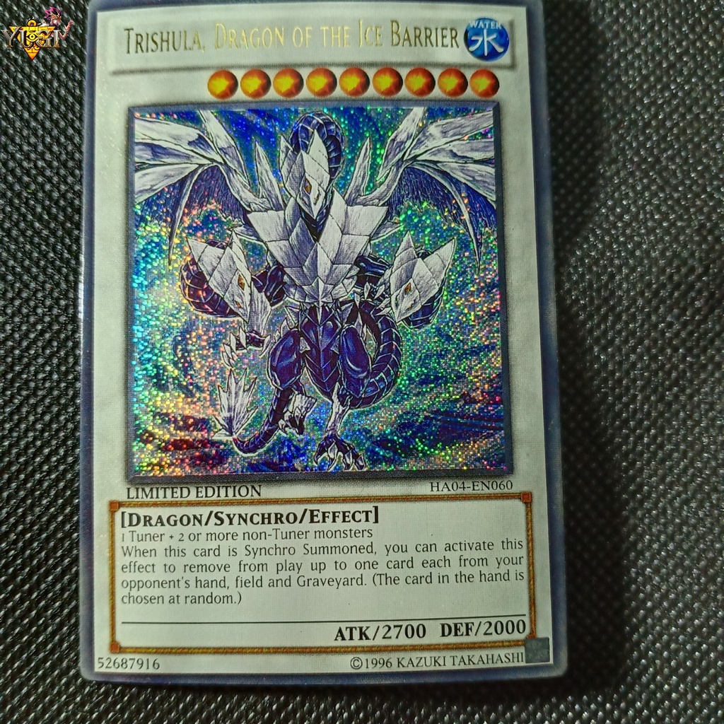 Thẻ Yugioh Trishula Dragon of the Ice Barrier Băng Vệ Long hiệu ứng Secret Rare TẶNG Top Loader bọc nhựa 1458 D3 62