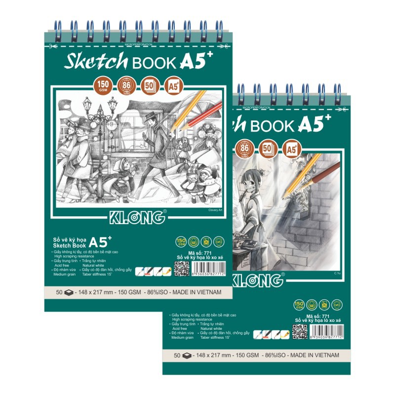 [DA ĐEN] KLONG Sổ Vẽ Sketch Book A5 150 GSM - 50 Tờ; MS: 771