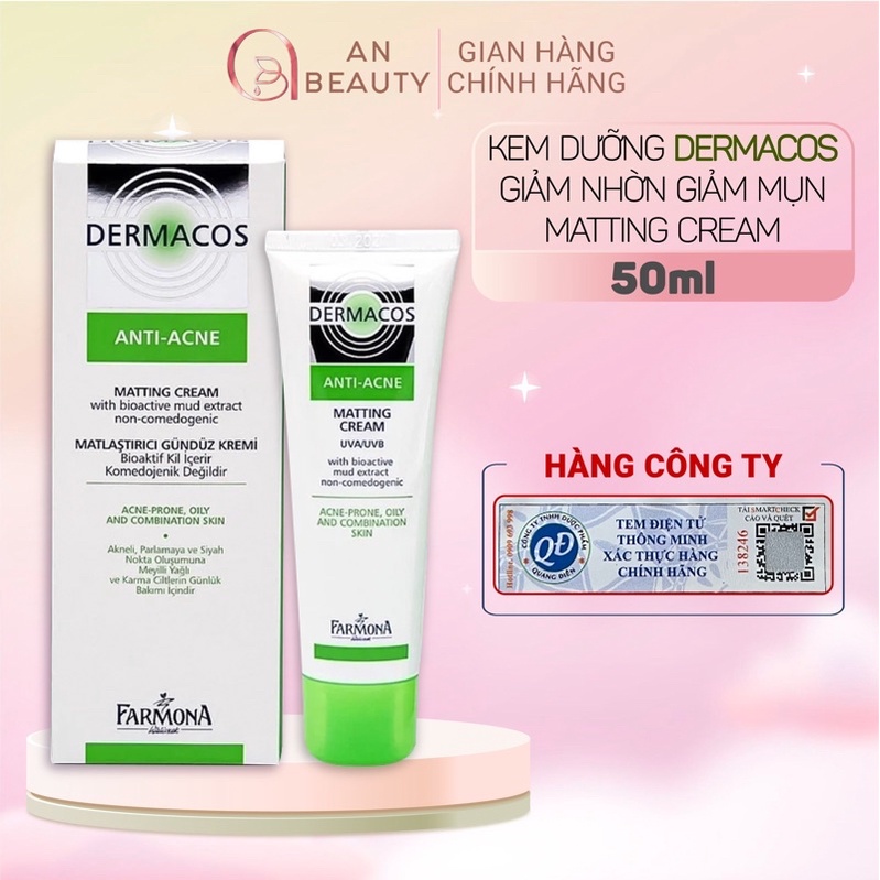 Kem Dưỡng Ẩm DERMACOS ANTI ACNE MATTING Giảm Bóng Nhờn, Kiềm Dầu, Dành Cho Da Dầu, Mụn, Da Hỗn Hợp 50ml