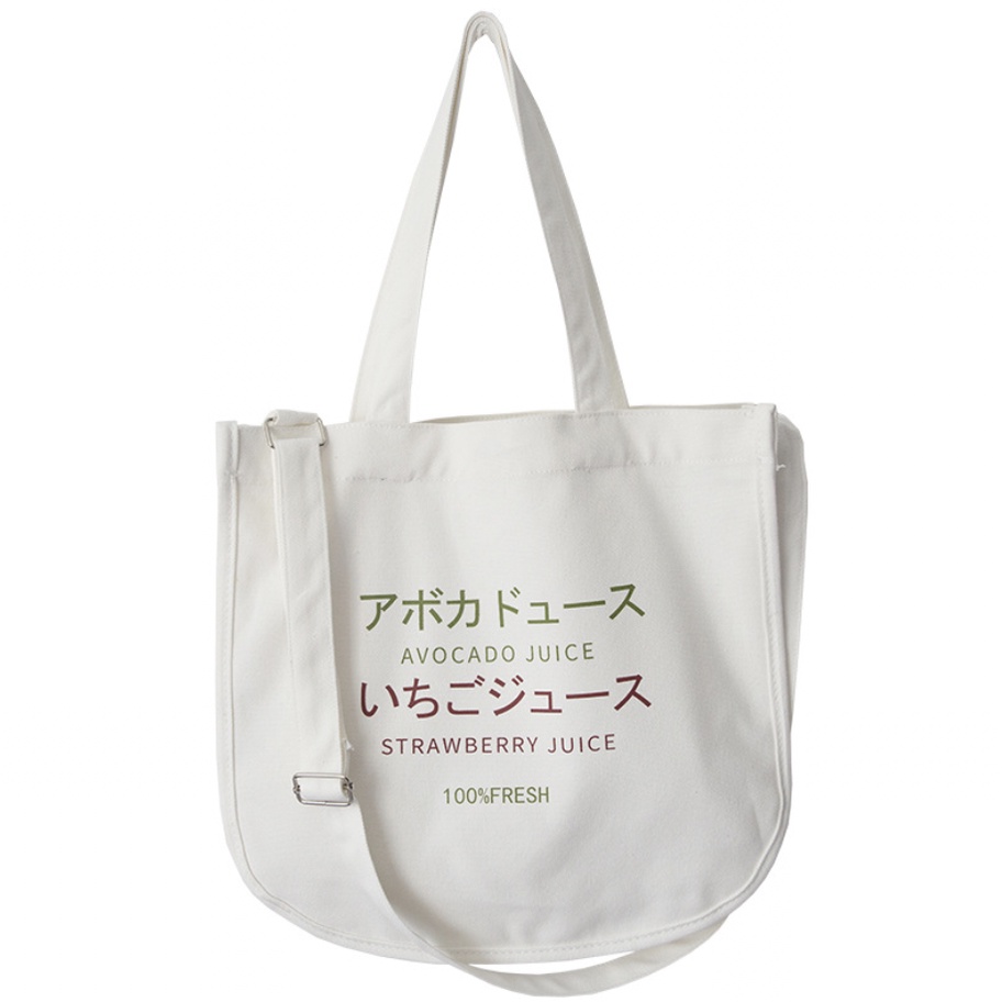T285/ Túi vải tote Nhật Bản dễ thương Strawberry đi kèm dây đeo chéo
