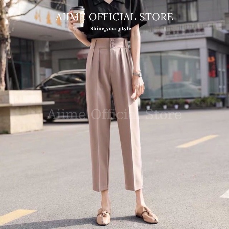 Quần baggy vải/ Quần baggy cạp cao bản to 3 khuy siêu tôn dáng