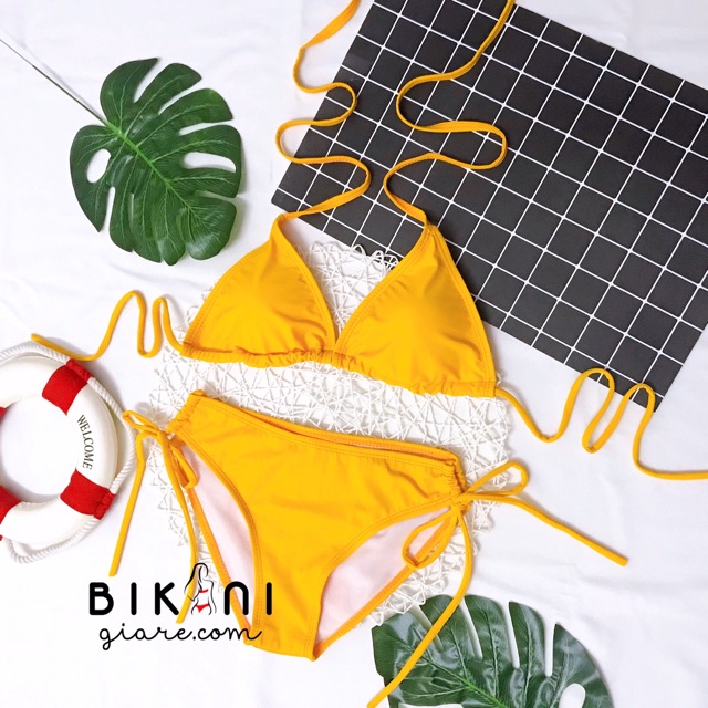 [HÀNG CHUẨN MÀU NHƯ HÌNH] Set bikini tam giác basic màu vàng nghệ