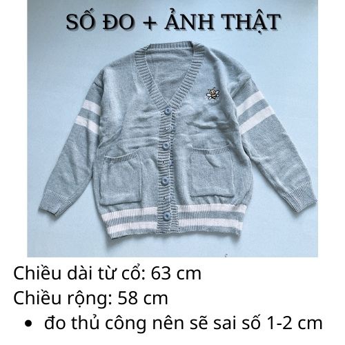Áo Khoác Cardigan Cổ V Cài Khuy Thêu Ong Ngực Phăng Tay Sọc Tay Dài Thời Trang Nữ Hàn Quốc | Vui Vẻ Shop