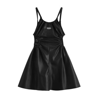 V035 Váy da 2 sexy chéo cổ Đầm chữ A nhún eo mềm sang mịn Sẵn IB Giảm 30K