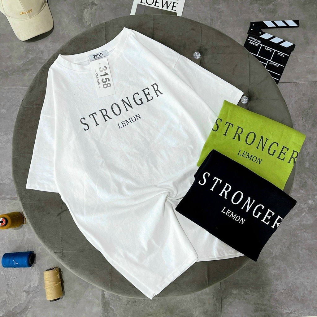 Áo Thun Unisex Nam Nữ Tay Lỡ STRONGER Lemon In Chữ Đơn Gỉan