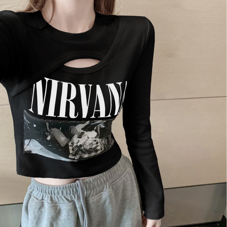 Áo Thun Nữ Tay Dài Giả Hai Lớp Thời Trang Quyến Rũ