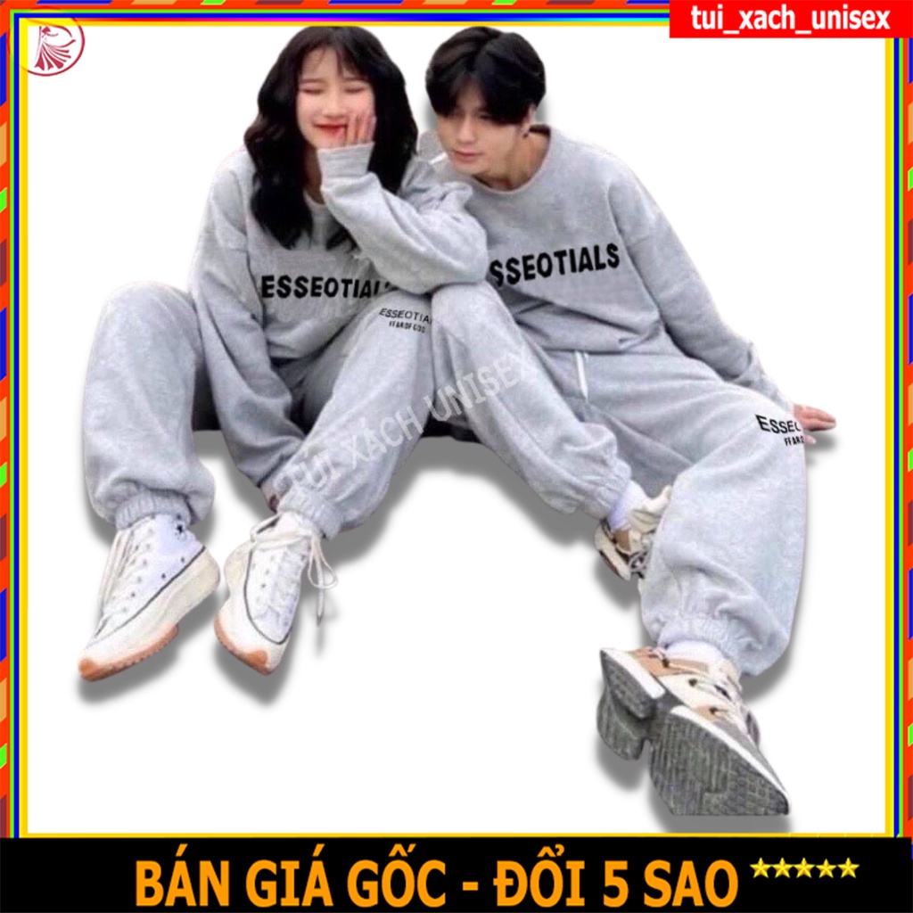 Bộ nỉ nam nữ thu đông chất vải nỉ bông, Set đồ nam nữ thu đông quần áo dài tay trẻ trung phong cách in chữ ESSE.N