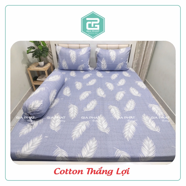 Bộ ga gối Thắng lợi cotton 100% chuẩn logo mẫu lông vũ