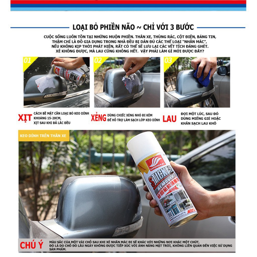 Chai Xịt Tẩy Keo Sơn Băng Dính - Vệ Sinh Nhựa Đường Vết bút mực HAOSHUN Sticker Remover - Dung Tích 450ML.- MACA COMPANY