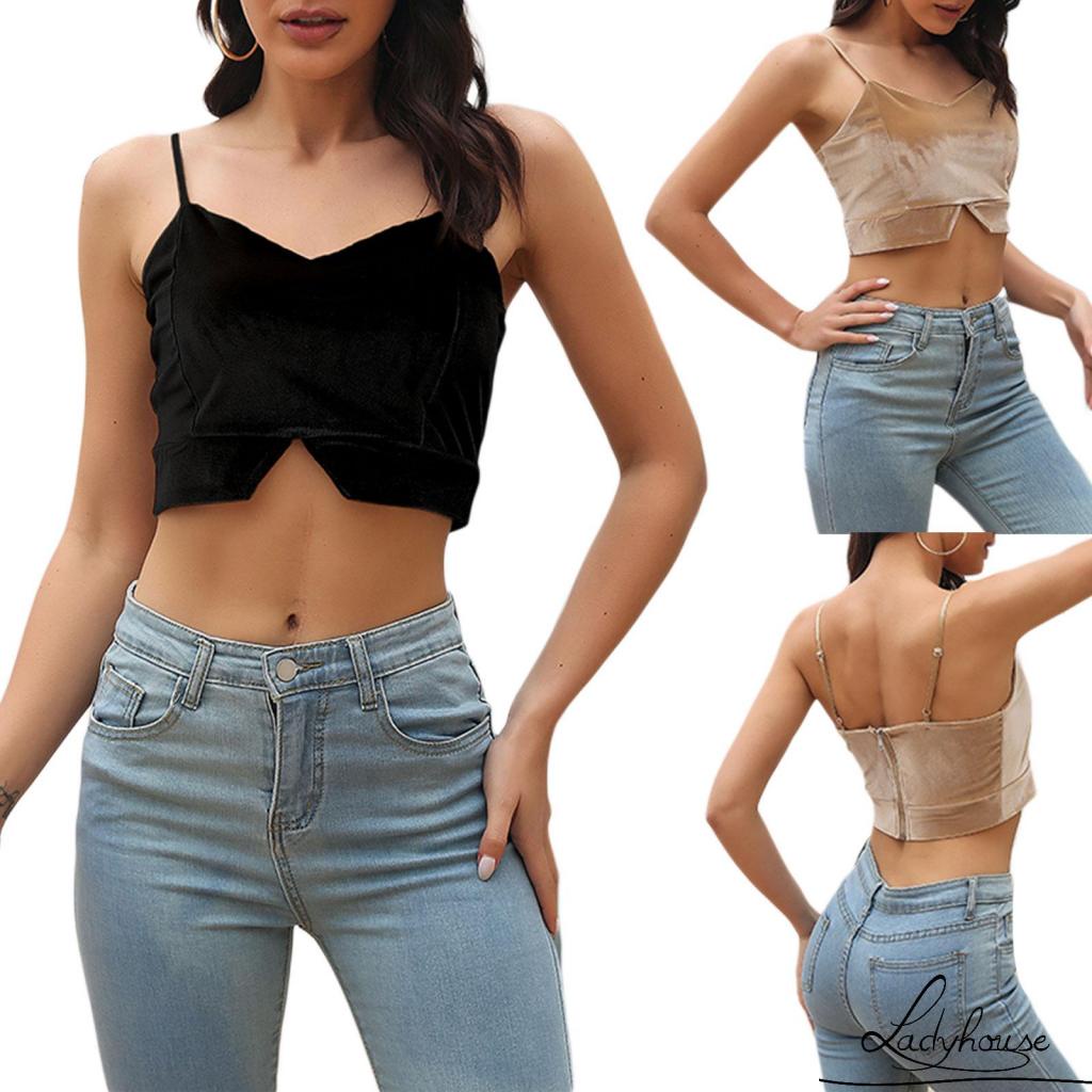 Áo Croptop Hai Dây Màu Trơn Có Dây Kéo Sau Lưng Size S/M/L/XL Cho Nữ