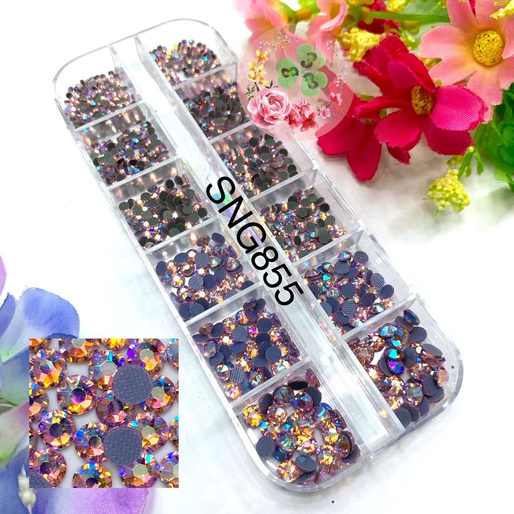 Đá nail - Mã SNG 855 . Đá Chân Lưới "Light Rose AB" 16 khía siêu bắt sáng, đính trang trí móng siêu lấp lánh.