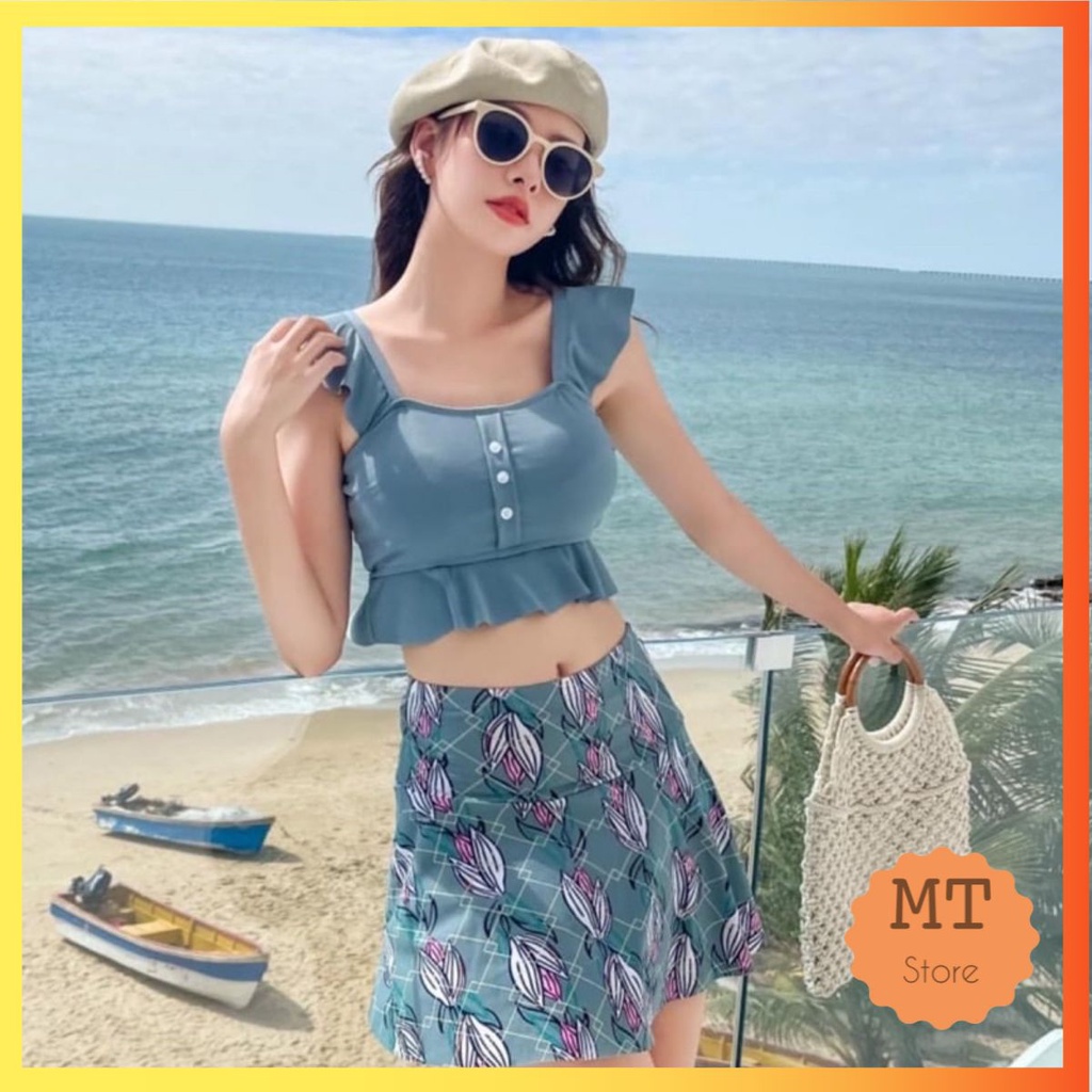 Bộ đồ bơi áo tắm bikini nữ 2 mảnh áo croptop chân váy kèm quần trẻ trung cá tính