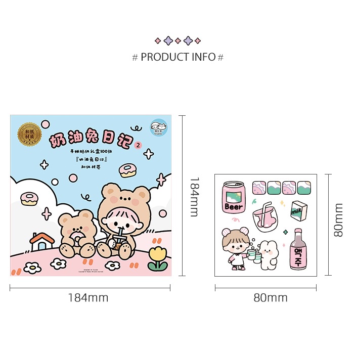 Hộp 100 Miếng Dán Trang Trí Diy Họa Tiết Hoạt Hình 2 Kiểu Dáng Dễ Thương