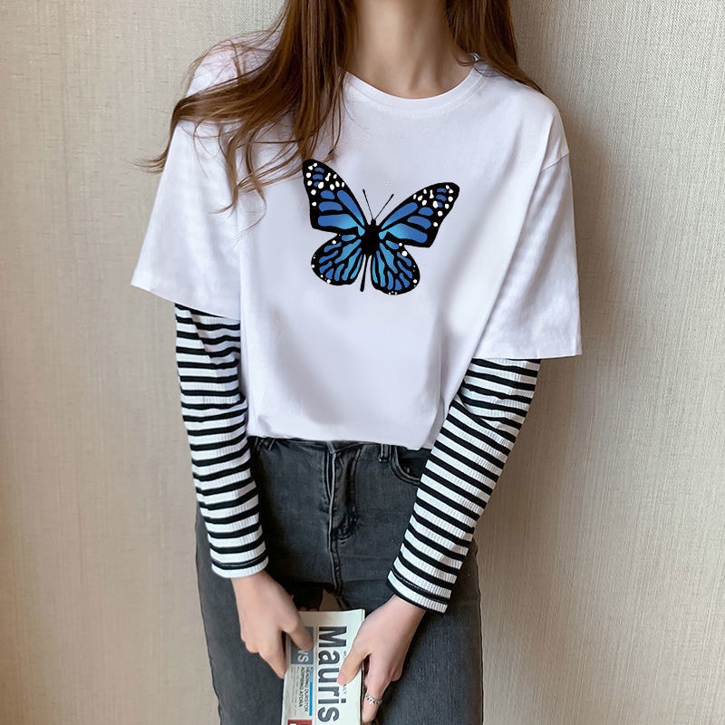 Áo Thun Tay Dài Giả Hai Lớp Dáng Rộng Phong Cách Harajuku Dễ Phối Đồ Thời Trang Mùa Thu Cho Nữ