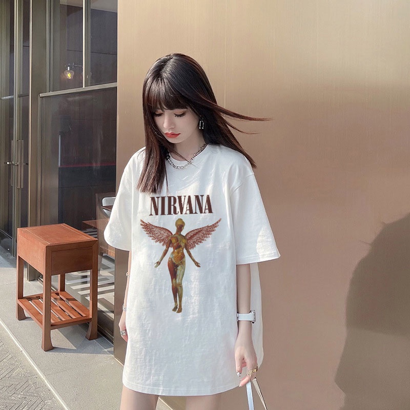 Áo phông nirvana form rộng đẹp tay lỡ oversize, áo thun nirvana form rộng  tay lỡ hàn quốc cotton AT147 Miucho in logo