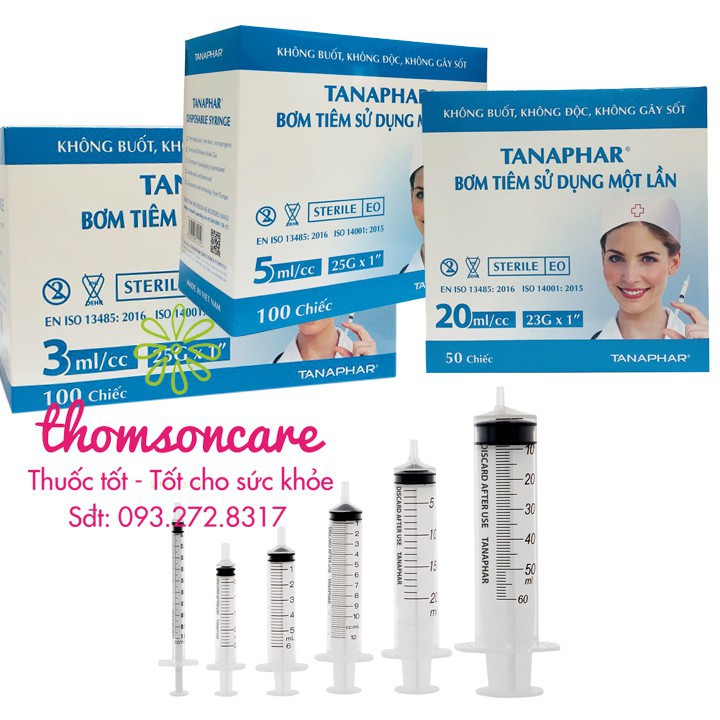 Bơm tiêm y tế đủ loại 1ml 3ml 5ml 10ml 20ml 50ml - Bơm sử dụng một lần Tanaphar