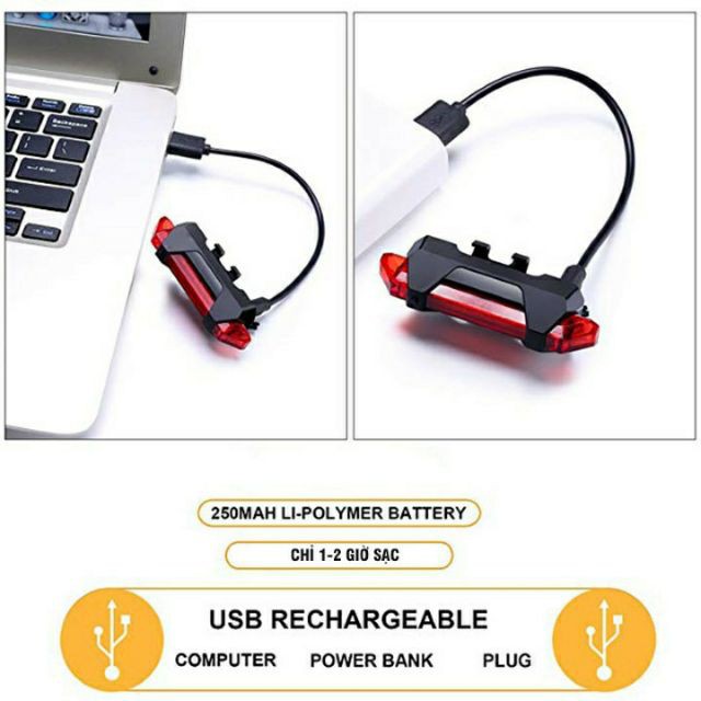 Đèn hậu chớp báo hiệu có cổng sạc Usb gắn sau xe đạp - Siêu sáng, chống nước, full hộp đầy đủ -D01