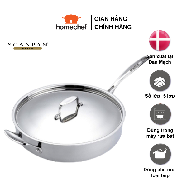 (Ảnh thật) Chảo inox từ cao cấp Scanpan Fusion 26cm 74102600, đúc liền 5 lớp, bắt từ nhanh truyền nhiệt tốt, máy rửa bát