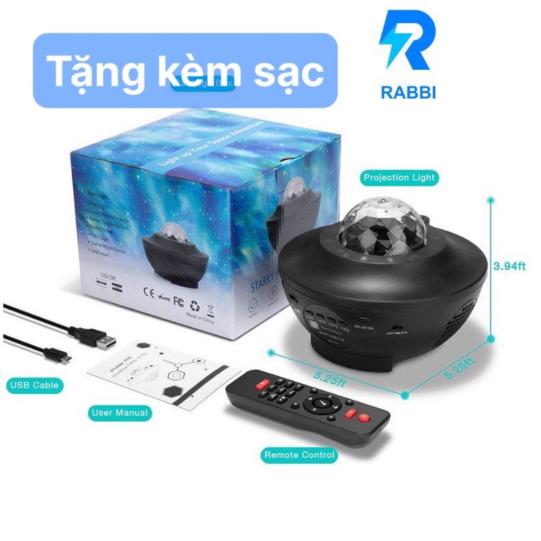 Đèn phi hành gia chiếu sao Galaxy tự xoay mây thiên hà chiếu ngàn sao, Đèn sao kèm loa bluetooth - Rabbi HN