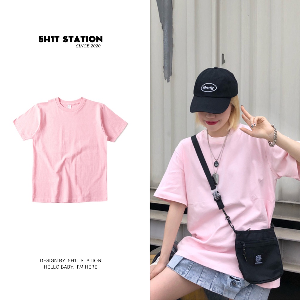 ÁO THUN CỘC TAY COTTON 100% / MÃ MÀU HỒNG BABY / 5H1T STATION