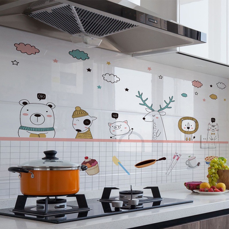 Giấy Dán Tường Nhà Bếp  Đẹp Size Lớn 60 x 90cm Chống Dầu Mỡ