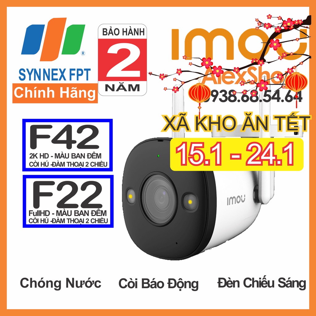 XÃ KHO  F22 / F42 Camera Imou IP Ngoài Trời Quay Đêm Màu Bullet 2M/4M AI - Phân Phối Chính Thức FPT