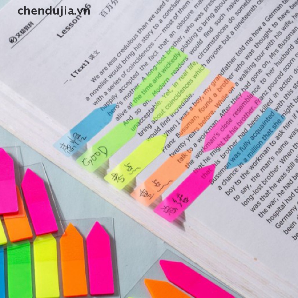 Set 100 giấy ghi chú tự dính kiểu mũi tên màu dạ quang tiện lợi