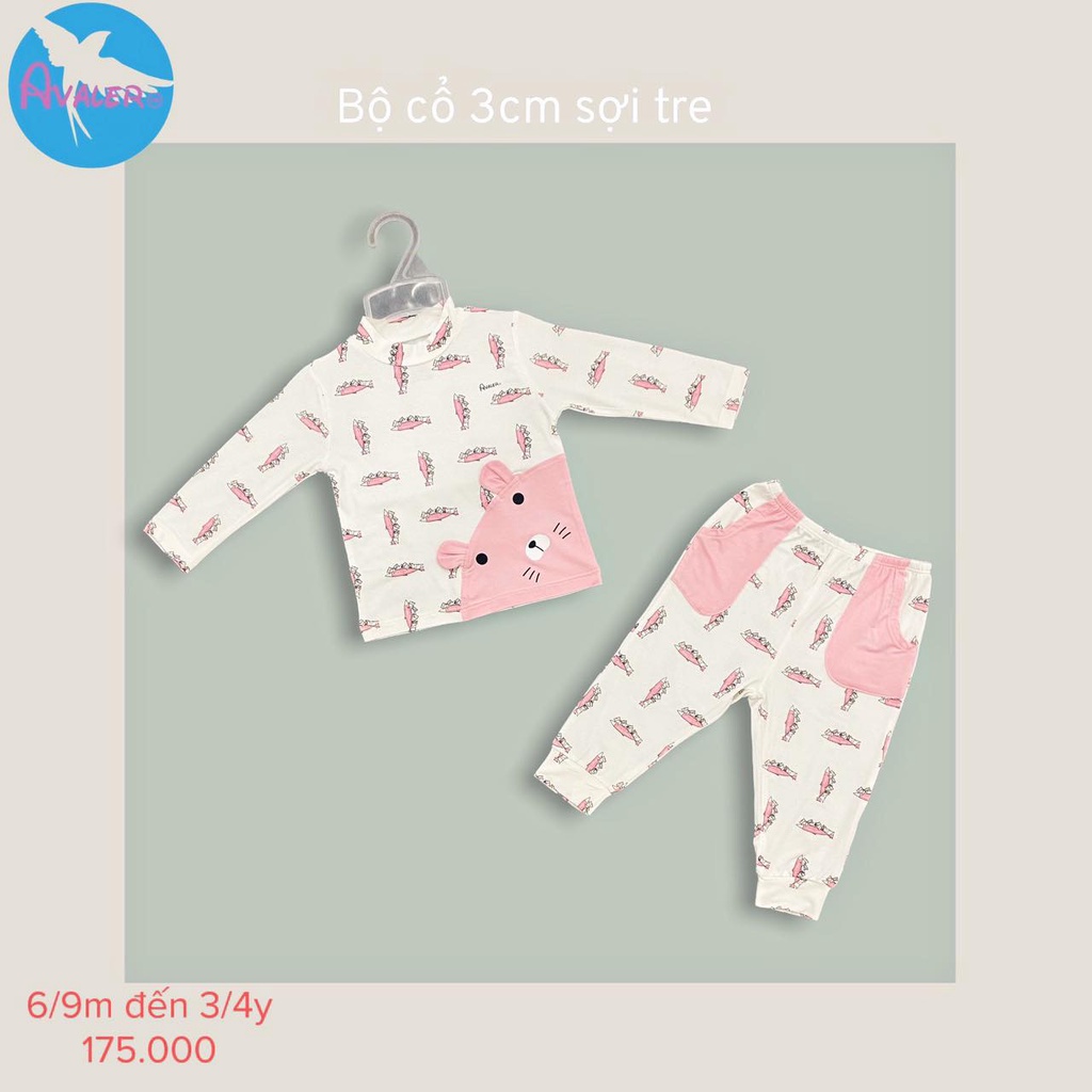 Avaler- Bộ cổ 3cm/ cổ ba phân dài tay sợi tre cho bé trai, gái 6 tháng đến 4 tuổi