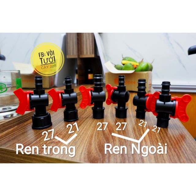 Van LDPE, 1 Đầu Ren Trong, Ren Ngoài 21, 27. 1 đầu cắm ống PE 16, 20